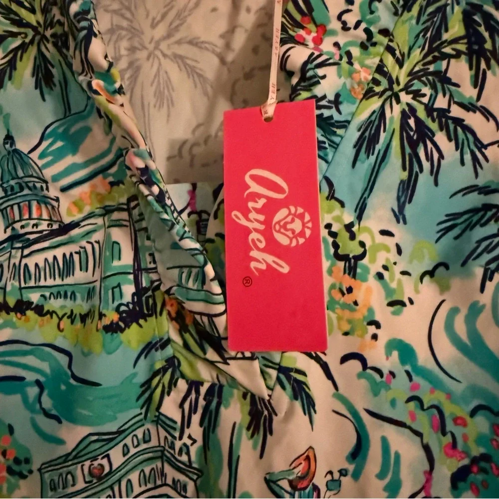 Aryeh Coastal Cruise Print Sleeveless Ruffle Neck Dress Medium NWT - Picture 4 of 9